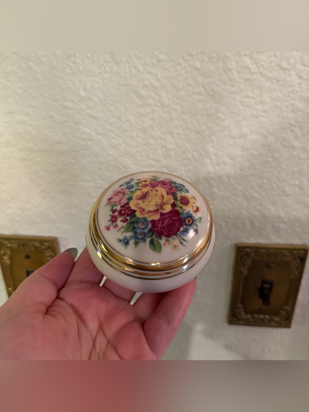Vintage Porcelain Floral Lidded Trinket Jar